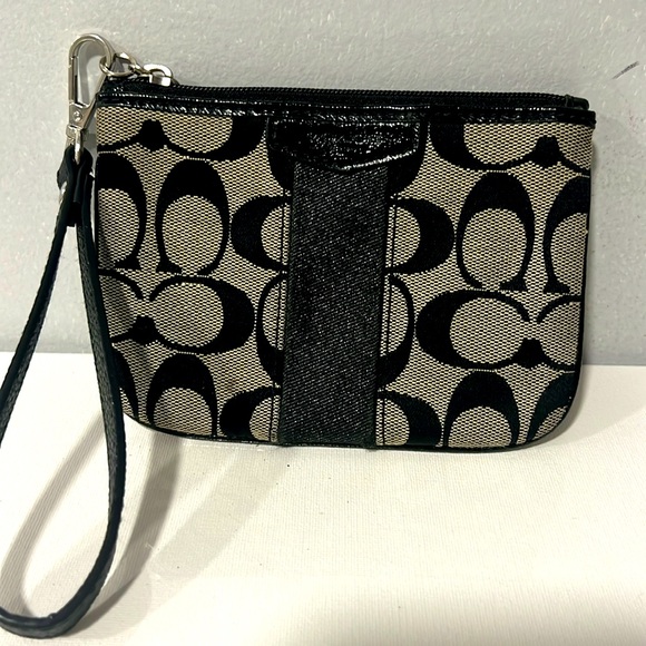 Coach Handbags - Coach Wristlet Signature C Stripe Black and Gray